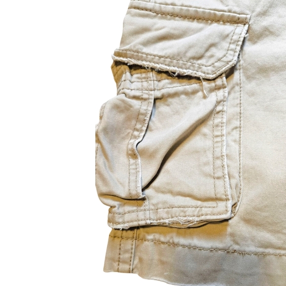 Aeropostale Mens Cargo Shorts 31” Y2K Beige Button Drawstring Distressed Baggy - Picture 7 of 10